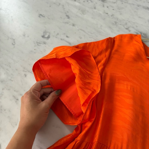 Kenzo Girl’s 12Y Tiered ORANGE TIGER STRIPE Viscose DRESS Wide Sleeves Lined - Picture 6 of 7